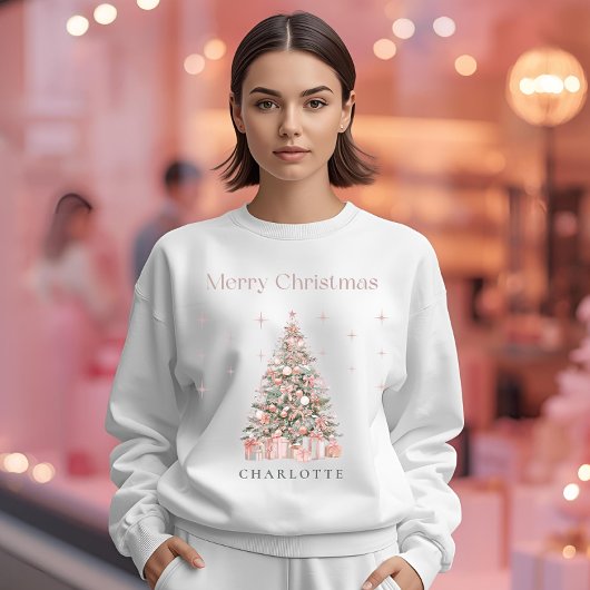 Moderner Blush-Weihnachtsbaum – Personalisierter F Sweatshirt