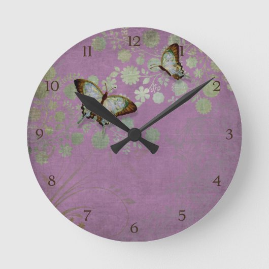 Moderner Blütenschmetterling mit abstranider Blume Runde Wanduhr (Vorderseite)