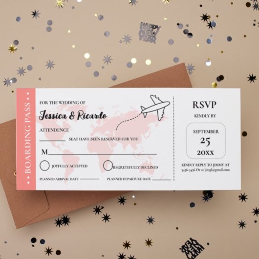 Moderner Boarding Pass Hochzeit RSVP Gehäuse Karte