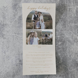 Moderner Bogen Cream Happy Holidays FotoCollage Dreifach Gefaltete Urlaubskarte