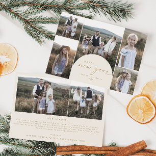 Moderner Bogen Cream Multi Foto Family New Years Feiertagskarte