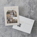 Moderner Bogen | Creme QR FotoCollage Save the Dat Einladungspostkarte<br><div class="desc">Diese moderne Bogen-Creme QR Code Foto Collage Save the Date Postcard ist perfekt für eine einfache Hochzeit. Das bohemianische Creme- und Golddesign besticht durch eine einzigartige, Vintage Schrift mit minimalistischem Stil. Personalisieren Sie die Vorderseite der Postkarte mit 3 Fotos, Ihren Namen, Datum und Hochzeitsort. Fügen Sie einen QR-Code-Link zu Ihrer...</div>