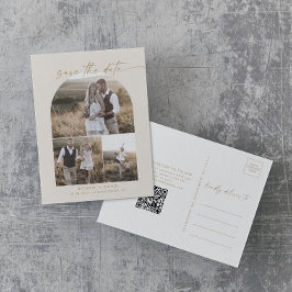 Moderner Bogen | Creme QR FotoCollage Save the Dat Einladungspostkarte