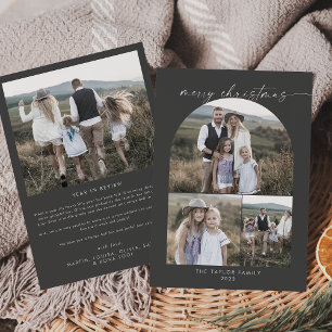 Moderner Bogen   Grau Foto Collage Familienweihnac Feiertagskarte
