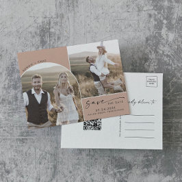 Moderner Bogen | Lachs - QR - Code 2 - Foto Save t Einladungspostkarte