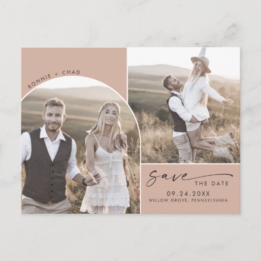 Moderner Bogen | Lachs - QR - Code 2 - Foto Save t Einladungspostkarte (Vorderseite)