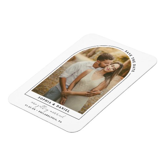 Moderner Bogen mit Foto Save the Date Magnet (Linke Seite)