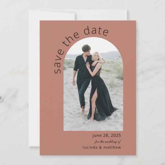 Moderner Bogengang Save the Date mit Foto- und QR- (Vorderseite)