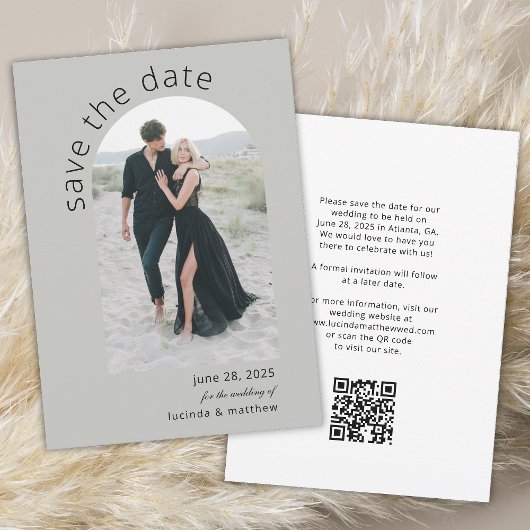 Moderner Bogengang Save the Date mit Foto- und QR-