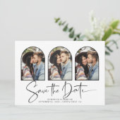 Moderner Bogenhandgeschriebener Save the Date 3 Fo (Stehend Vorderseite)
