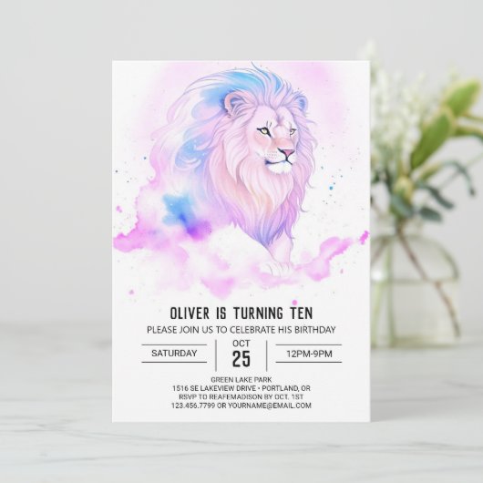 Moderner Bohemischer Löwe Geburtstag Einladung (Stehend Vorderseite)