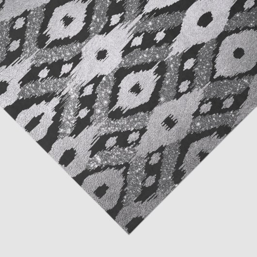Moderner Bohemischer Silberschwarzer Glitzer Ikat- Seidenpapier (Ausschnitt)