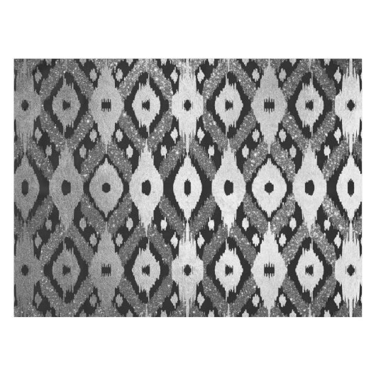 Moderner Bohemischer Silberschwarzer Glitzer Ikat- Tischdecke (Vorderseite (Horizontal))