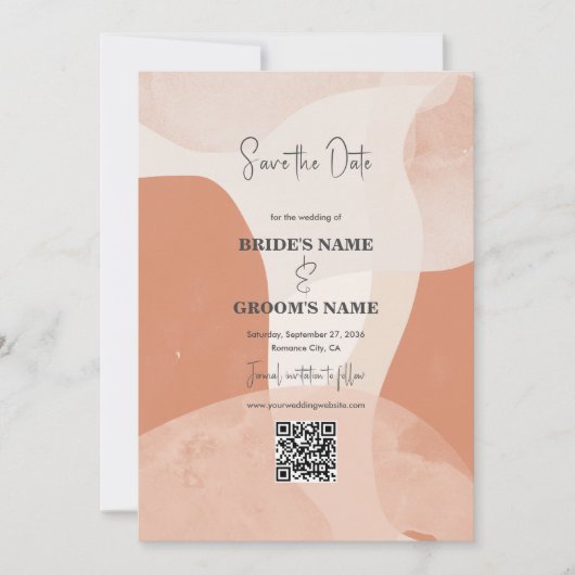 Moderner Bohemischer Terracotta Wedding QR Code Save The Date (Vorderseite)