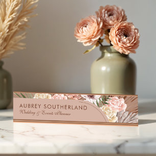 Moderner, Bohemischer Watercolor Florals Foto Arc Schreibtischnamensplakette