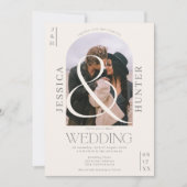 Moderner Bohnoarch 2 Fotos Hochzeit Elfenbeingrau Einladung (Vorderseite)