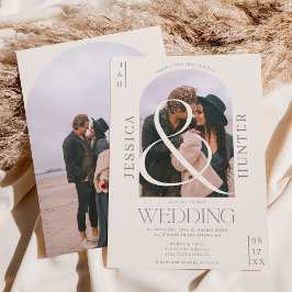 Moderner Bohnoarch 2 Fotos Hochzeit Elfenbeingrau Einladung