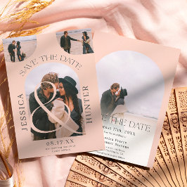 Moderner Bohnoarch 4 Fotos Hochzeit rot Rosa Save The Date