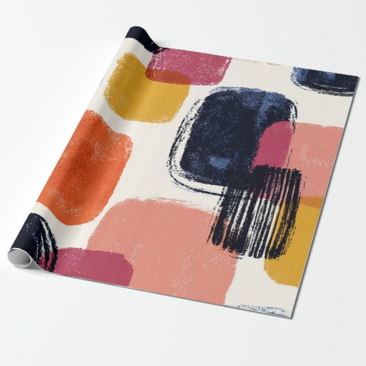 Moderner Boho Abstrakter Pinselstrich - Fett Retro Geschenkpapier (Ungerollt)