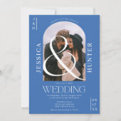 Moderner Boho arch 2 Fotos Hochzeitsretro blau Einladung (Vorderseite)