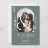 Moderner Boho arch 2 Fotos Hochzeitstag Salbei Einladung (Vorderseite)