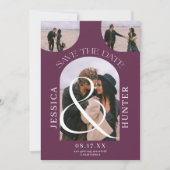 Moderner Boho arch 4 Fotos Hochzeit lila Save The Date (Vorderseite)