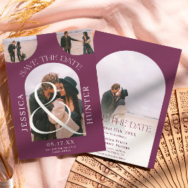 Moderner Boho arch 4 Fotos Hochzeit lila Save The Date