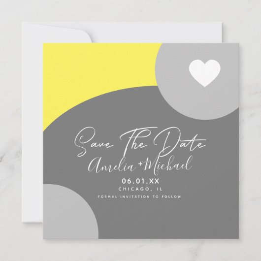 Moderner Boho Arch Bio Graugelb Save the Date Karte (Vorderseite)