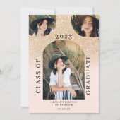 Moderner Boho arch gold schick pink 4 Foto Abschlu Einladung (Vorderseite)