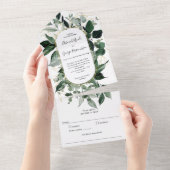 Moderner Boho Arch mit botanischen Watercolor-Blät All In One Einladung (Abreißen)