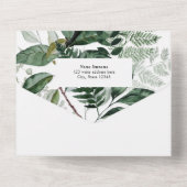 Moderner Boho Arch mit botanischen Watercolor-Blät All In One Einladung (Rückseite)