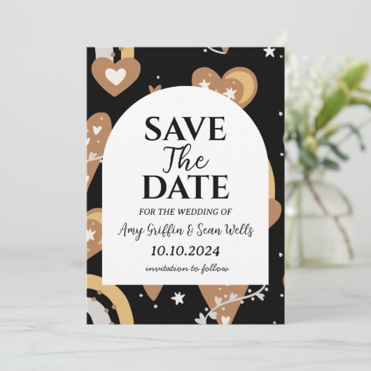 Moderner boho chic Fall speichern Dattelkarten Einladung (Stehend Vorderseite)