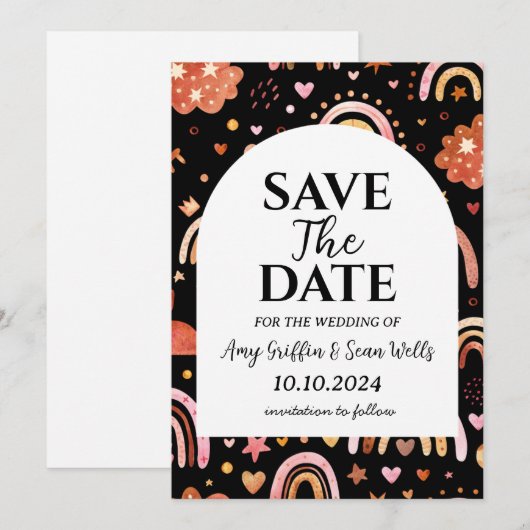 Moderner boho chic Fall speichern Dattelkarten Einladung (Vorne/Hinten)