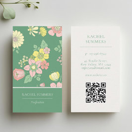 Moderner Boho Floral QR-Code Visitenkarte
