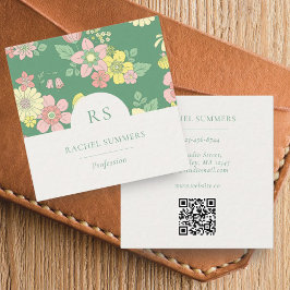 Moderner Boho Floral Square QR Quadratische Visitenkarte
