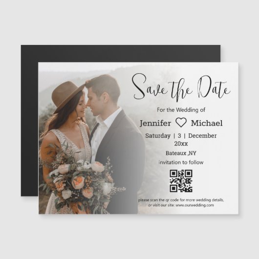 Moderner Boho-Foto-QR-Code-Save-the-Date-Magnet Magnetkarte (Vorne/Hinten)