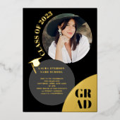 Moderner Boho Kreis schwarz chic 5 Fotos Abschluss Folieneinladung (Vorderseite)