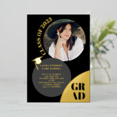 Moderner Boho Kreis schwarz chic 5 Fotos Abschluss Folieneinladung (Stehend vorne)