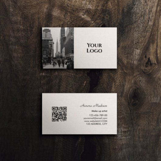 Moderner Boho QR Code Schwarzweiß mit Foto Visitenkarte