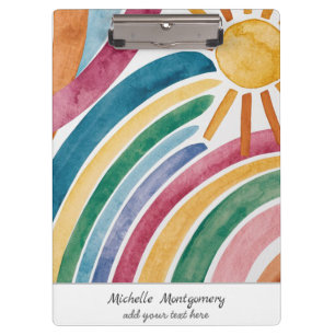 Moderner Boho Regenbogen und Sonnenschein nach Maß Klemmbrett