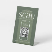 Moderner Boho Sage Green Business Scannable QR Cod Sockelschild (Vorderseite)