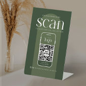 Moderner Boho Sage Green Business Scannable QR Cod Sockelschild