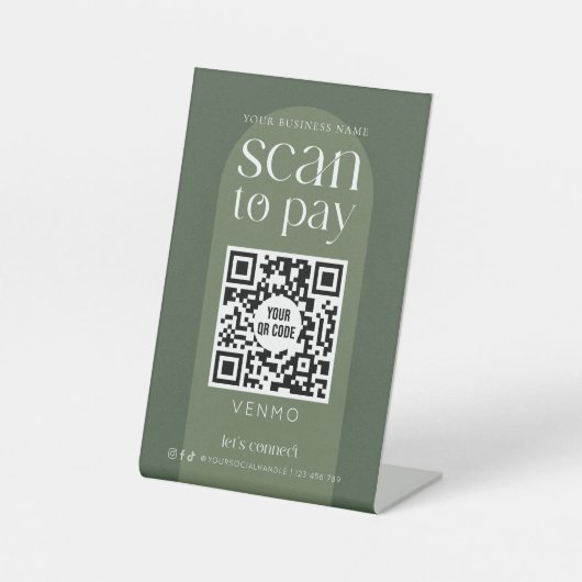 Moderner Boho scannt grüne Bilder, um QR Code Shop Sockelschild (Vorderseite)