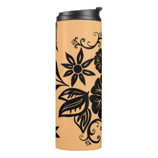 Moderner Boho Schwarze Blüte auf Beige Thermal Tum Thermosbecher