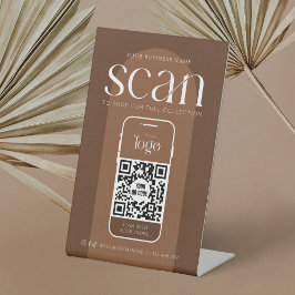 Moderner Boho Terracotta Business Scannable QR Cod Sockelschild