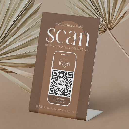 Moderner Boho Terracotta Business Scannable QR Cod Sockelschild