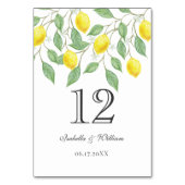 Moderner Boho Watercolor Lemon Sommerhochzeittisch Tischnummer (Vorderseite)