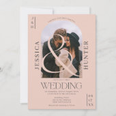 Moderner Bohobarsch 2 Fotos Hochzeit hellrosa Einladung (Vorderseite)