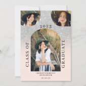 Moderner Bohrobogen silberrosa 4 Foto Abschluss Einladung (Vorderseite)