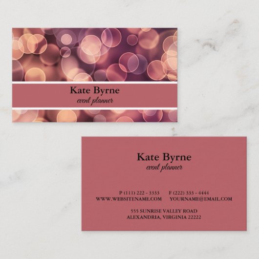 Moderner Bokeh Dots Veranstaltungsplaner Visitenkarte (Vorne/Hinten)